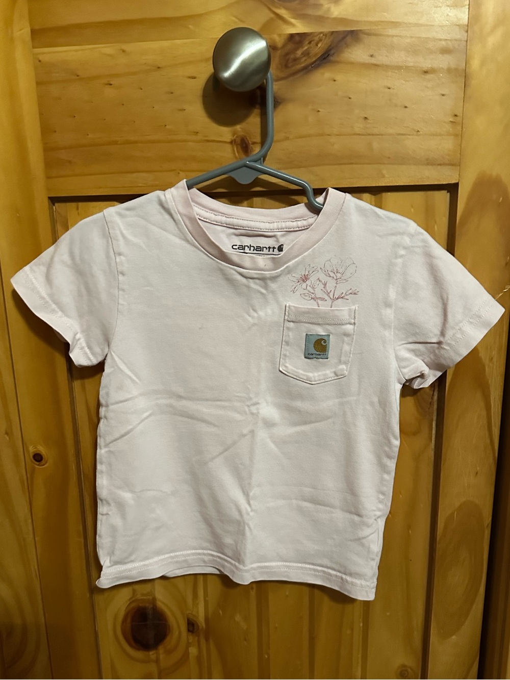 Carhartt Girls Pale Pink Short Sleeve Pocket Tee with Floral Accent